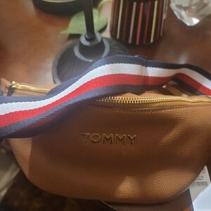Tommy Brown Belt Bag with Red and Blue Strap